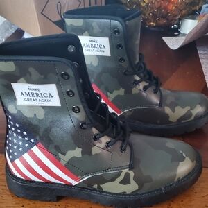 MAGA Trump Leather Camo Boots Unisex NEW